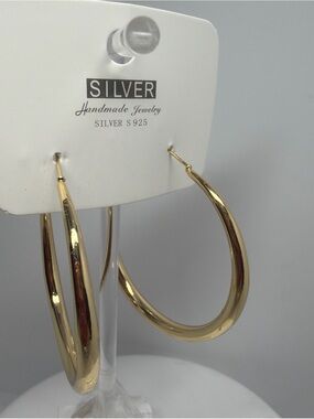 925 Sterling Silver needles Yellow Gold filled Hoops Earrings